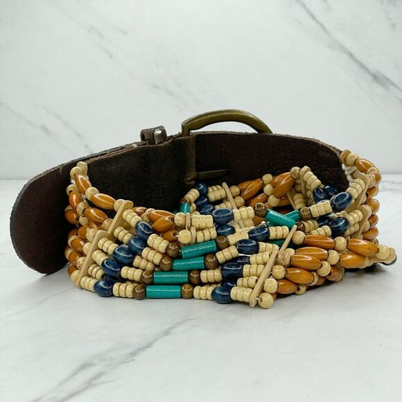 Wood Beaded Leather Boho Belt Small (S) ✨ - Picture 4 of 8